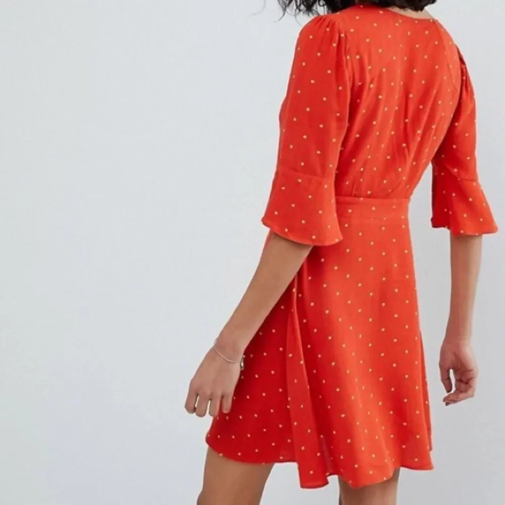 Free People All Yours Mini Dress Polka Dot Flame Red Size 8 Medium